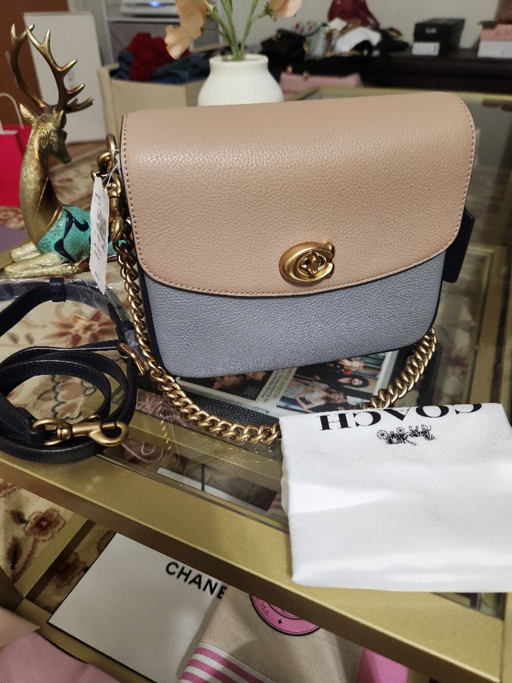 Coach Colorblock Cassie 19 in Brass/Taupe Granite Multi